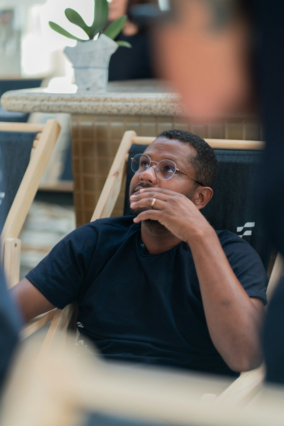 person listening attentively in conversation